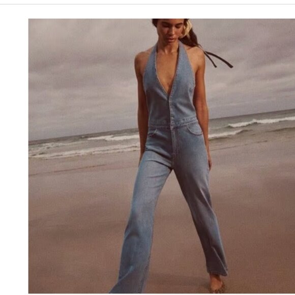 ZARA DENIM TRF HALTER-NECK JUMPSUIT BLUE SIZE S | 7227/080 - Picture 6 of 16